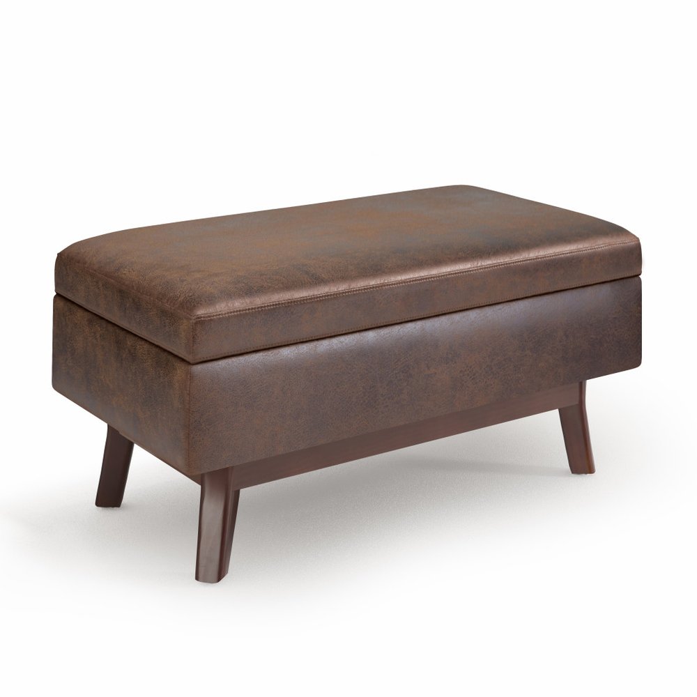 36" Brown Faux Leather Ottoman With Storage — view 1