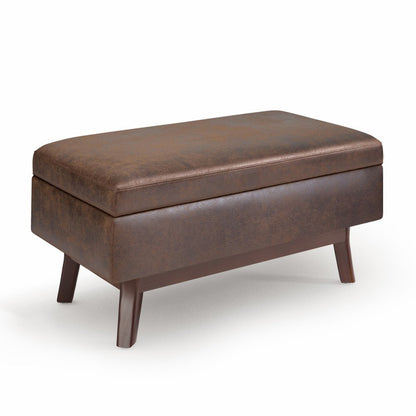 36" Brown Faux Leather Ottoman With Storage HomeRoots