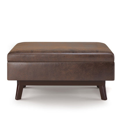 36" Brown Faux Leather Ottoman With Storage HomeRoots