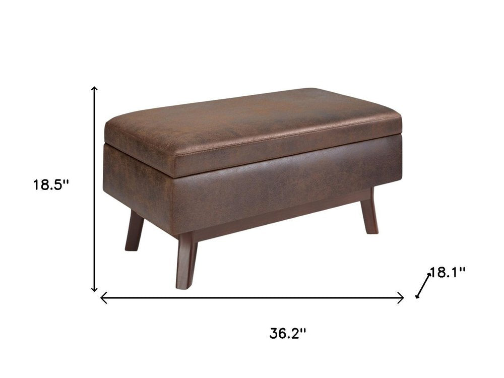 36" Brown Faux Leather Ottoman With Storage — view 8