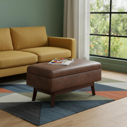 36" Brown Faux Leather Ottoman With Storage HomeRoots