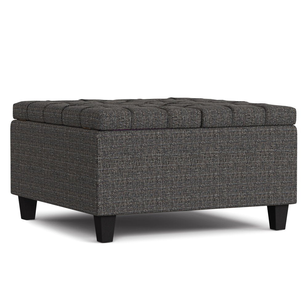 30" Slate Gray And Brown Upholstery Tufted Ottoman With Storage — view 10