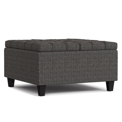 30" Slate Gray And Brown Upholstery Tufted Ottoman With Storage HomeRoots