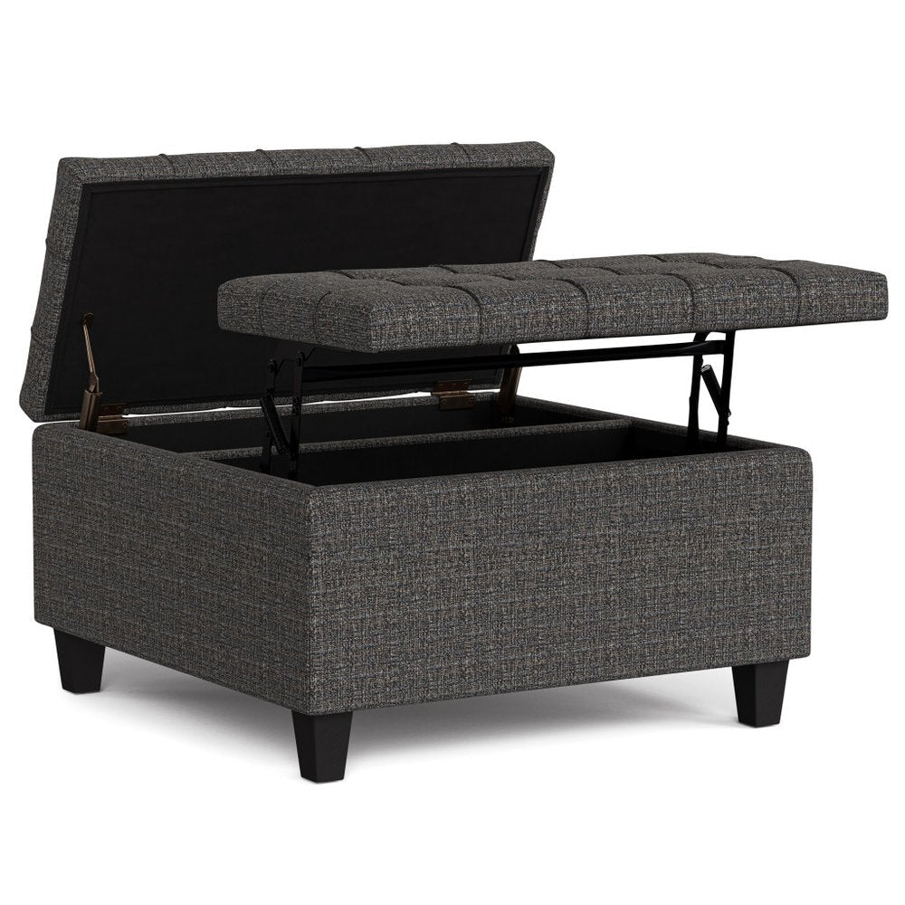 30" Slate Gray And Brown Upholstery Tufted Ottoman With Storage HomeRoots