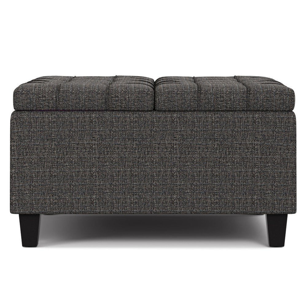 30" Slate Gray And Brown Upholstery Tufted Ottoman With Storage HomeRoots