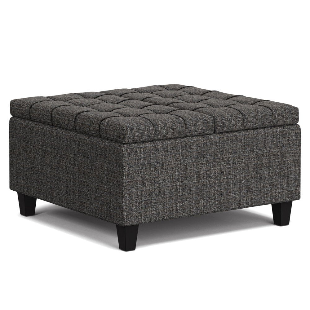 30" Slate Gray And Brown Upholstery Tufted Ottoman With Storage — view 13