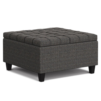 30" Slate Gray And Brown Upholstery Tufted Ottoman With Storage HomeRoots