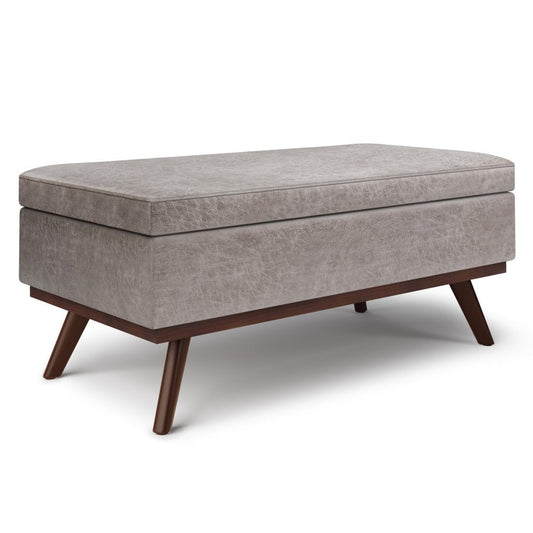 42" Brown Faux Leather Ottoman With Storage