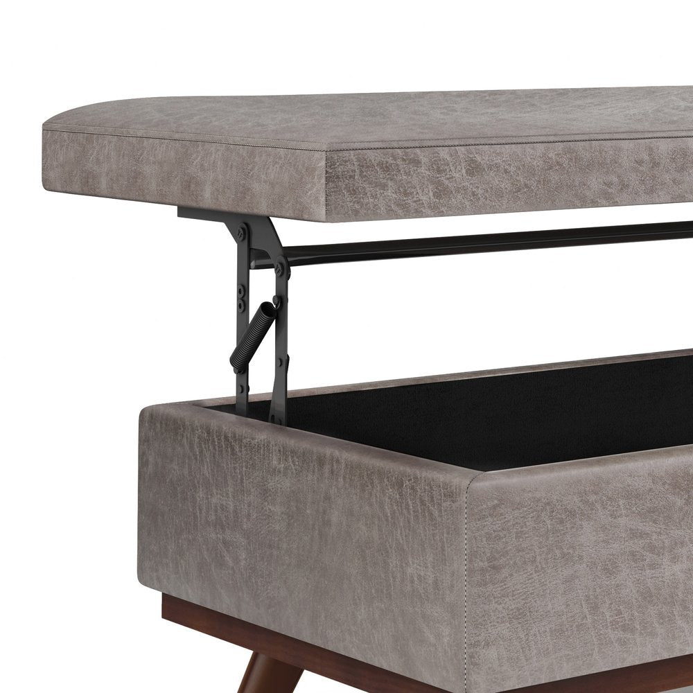 42" Black And Brown Faux Leather Ottoman With Storage HomeRoots
