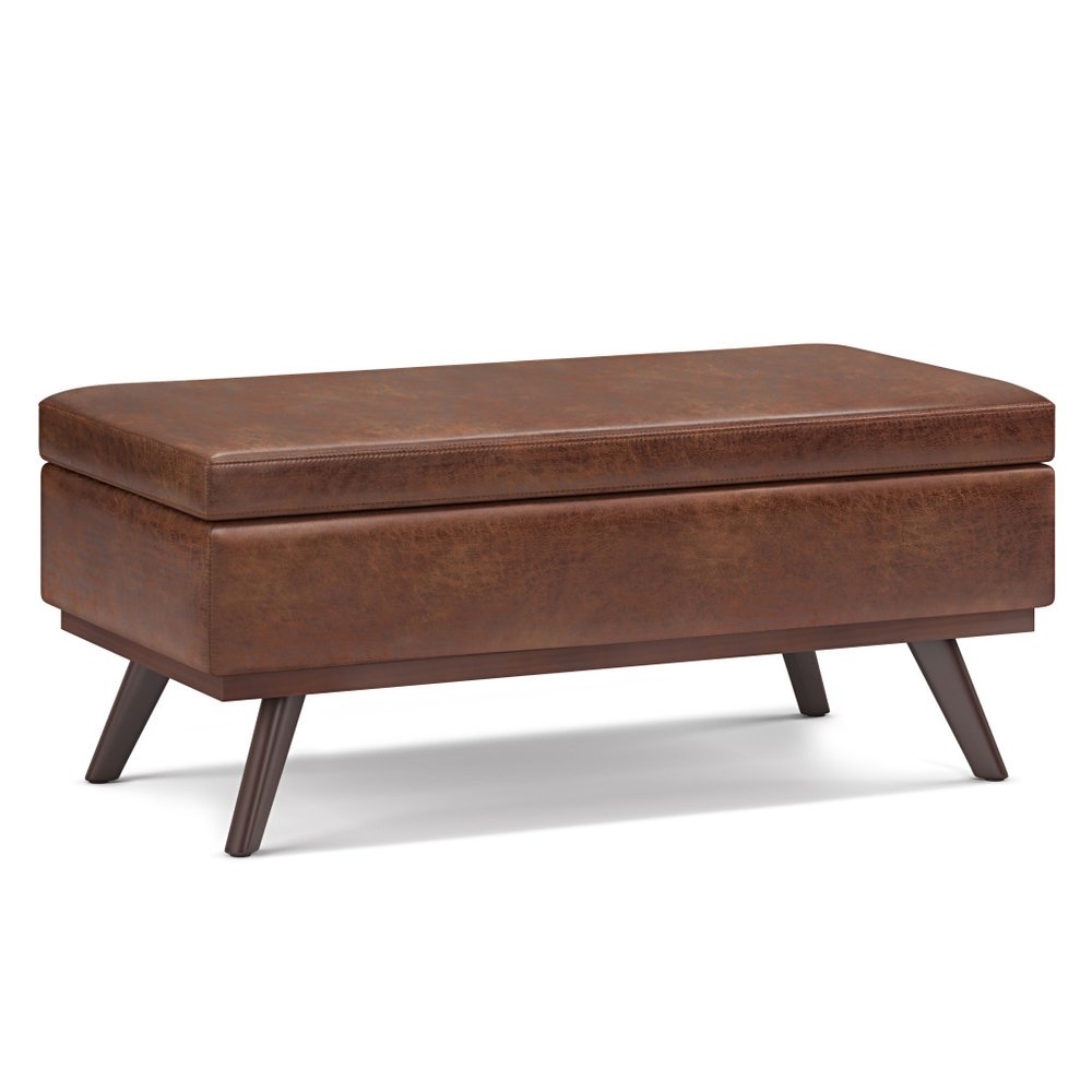 42" Black And Brown Faux Leather Ottoman With Storage HomeRoots