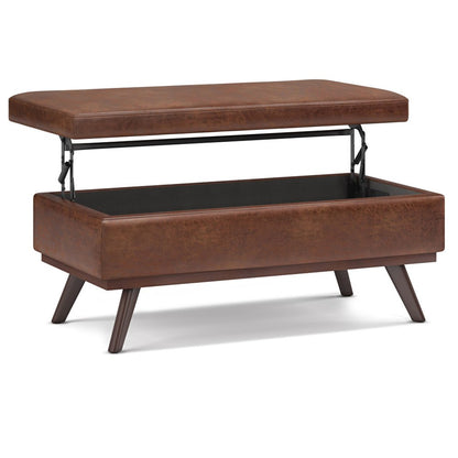 42" Black And Brown Faux Leather Ottoman With Storage HomeRoots