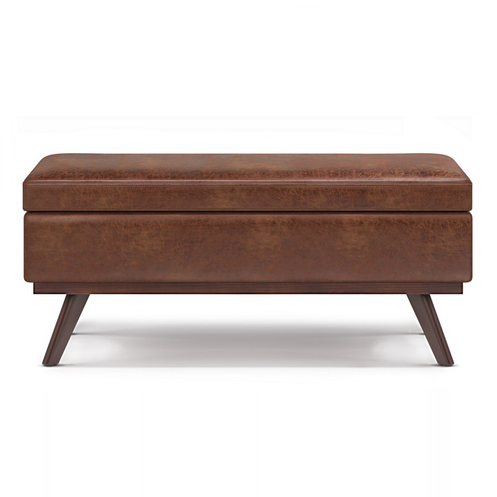 42" Black And Brown Faux Leather Ottoman With Storage HomeRoots