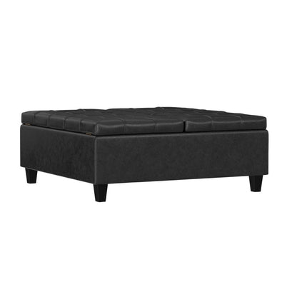 40" Brown Faux Leather Tufted Ottoman With Storage HomeRoots