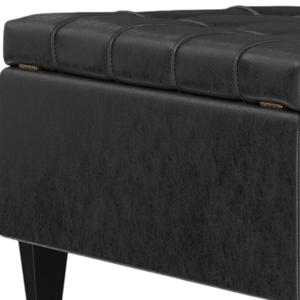 40" Brown Faux Leather Tufted Ottoman With Storage HomeRoots