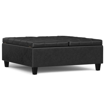 40" Brown Faux Leather Tufted Ottoman With Storage HomeRoots
