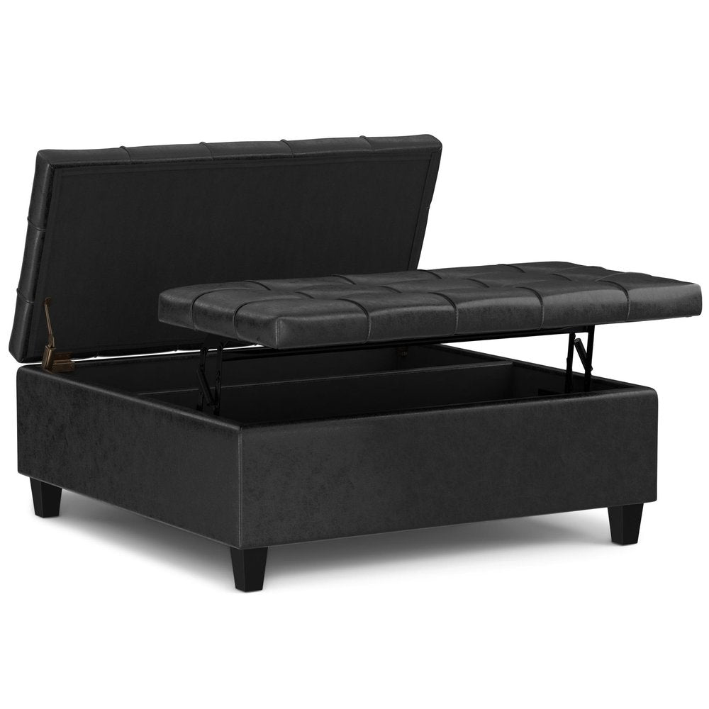 40" Brown Faux Leather Tufted Ottoman With Storage HomeRoots