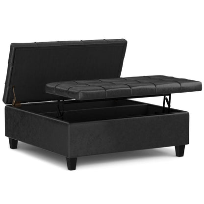 40" Brown Faux Leather Tufted Ottoman With Storage HomeRoots