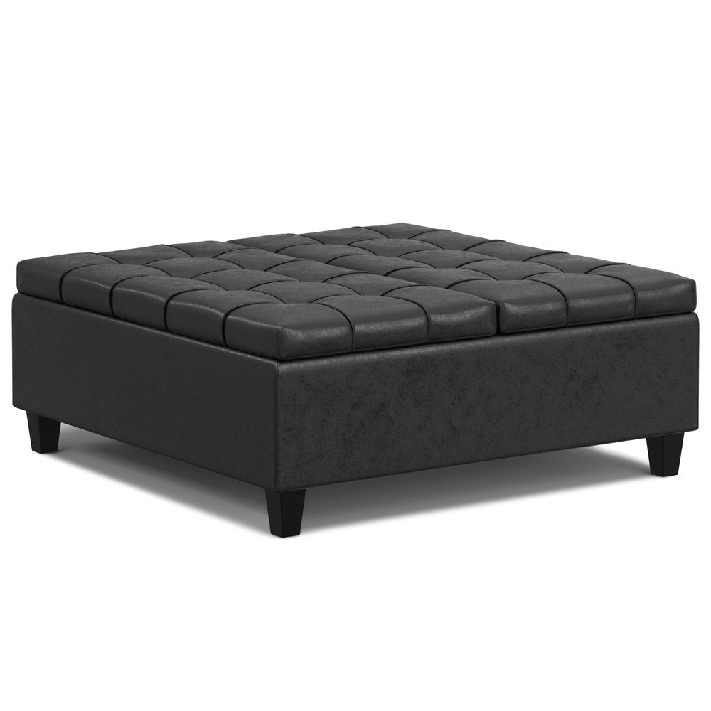 40" Brown Faux Leather Tufted Ottoman With Storage — view 5