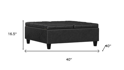 40" Brown Faux Leather Tufted Ottoman With Storage HomeRoots
