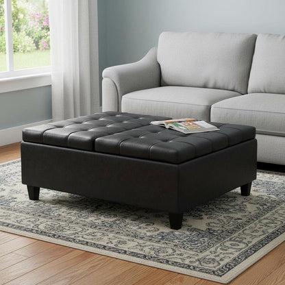 40" Brown Faux Leather Tufted Ottoman With Storage HomeRoots