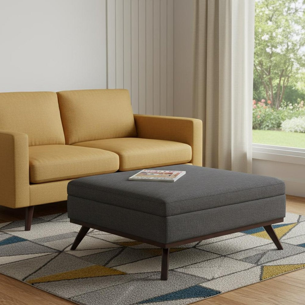 40" Slate Gray And Brown Upholstery Ottoman With Storage — view 8