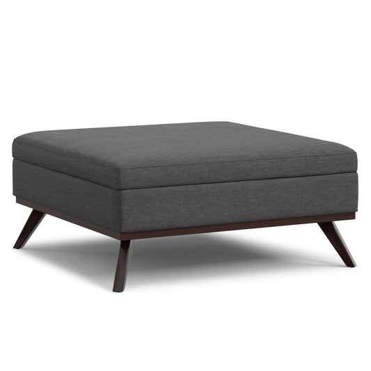 40" Slate Gray And Brown Upholstery Ottoman With Storage