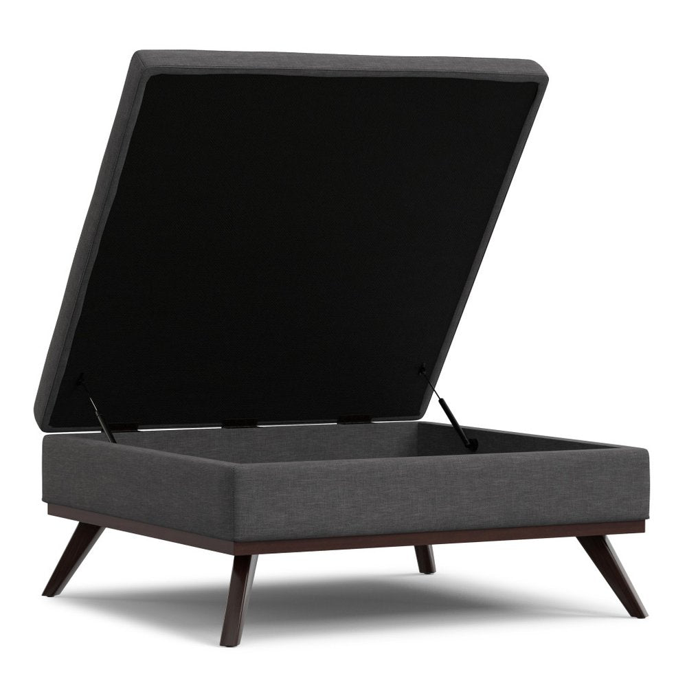 40" Slate Gray And Brown Upholstery Ottoman With Storage
