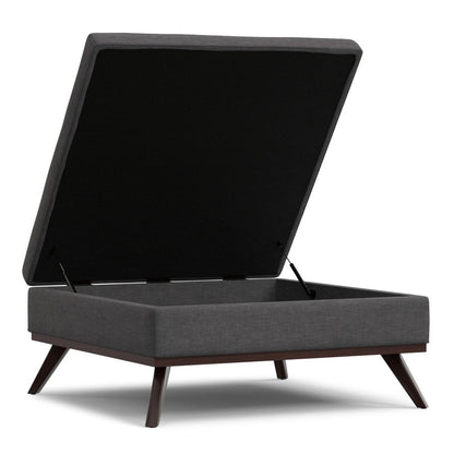 40" Slate Gray And Brown Upholstery Ottoman With Storage