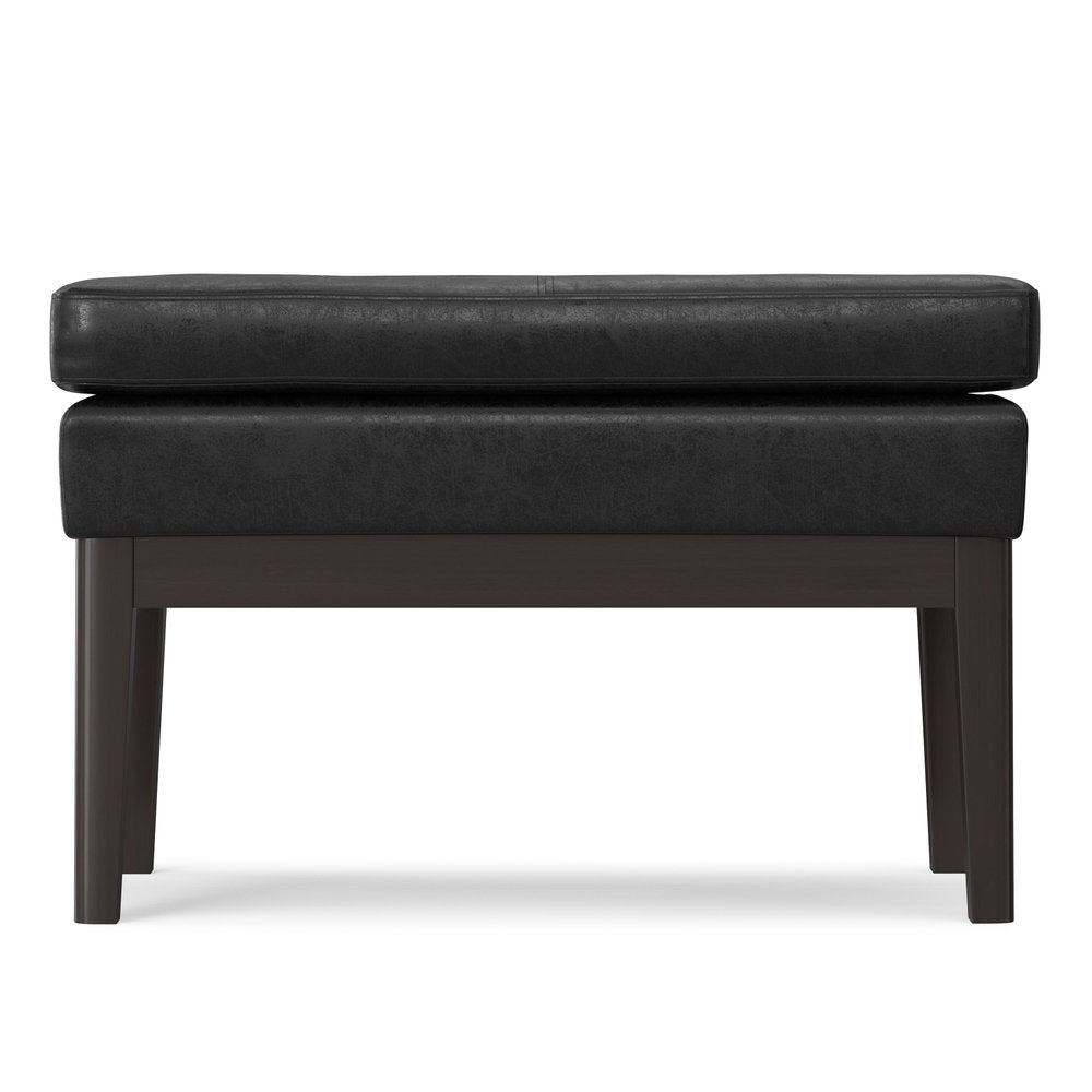26" Black And Walnut Faux Leather Ottoman HomeRoots