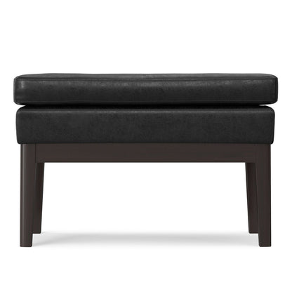 26" Black And Walnut Faux Leather Ottoman HomeRoots