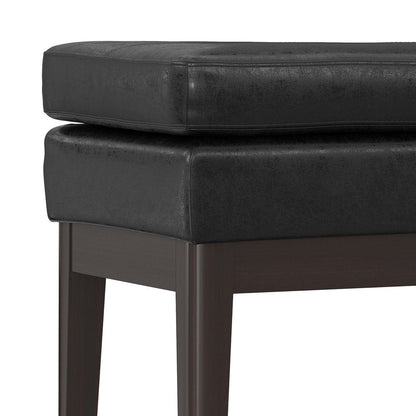 26" Black And Walnut Faux Leather Ottoman HomeRoots