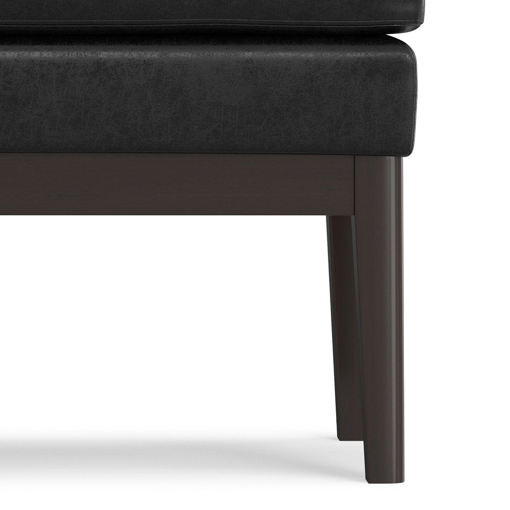26" Black And Walnut Faux Leather Ottoman HomeRoots