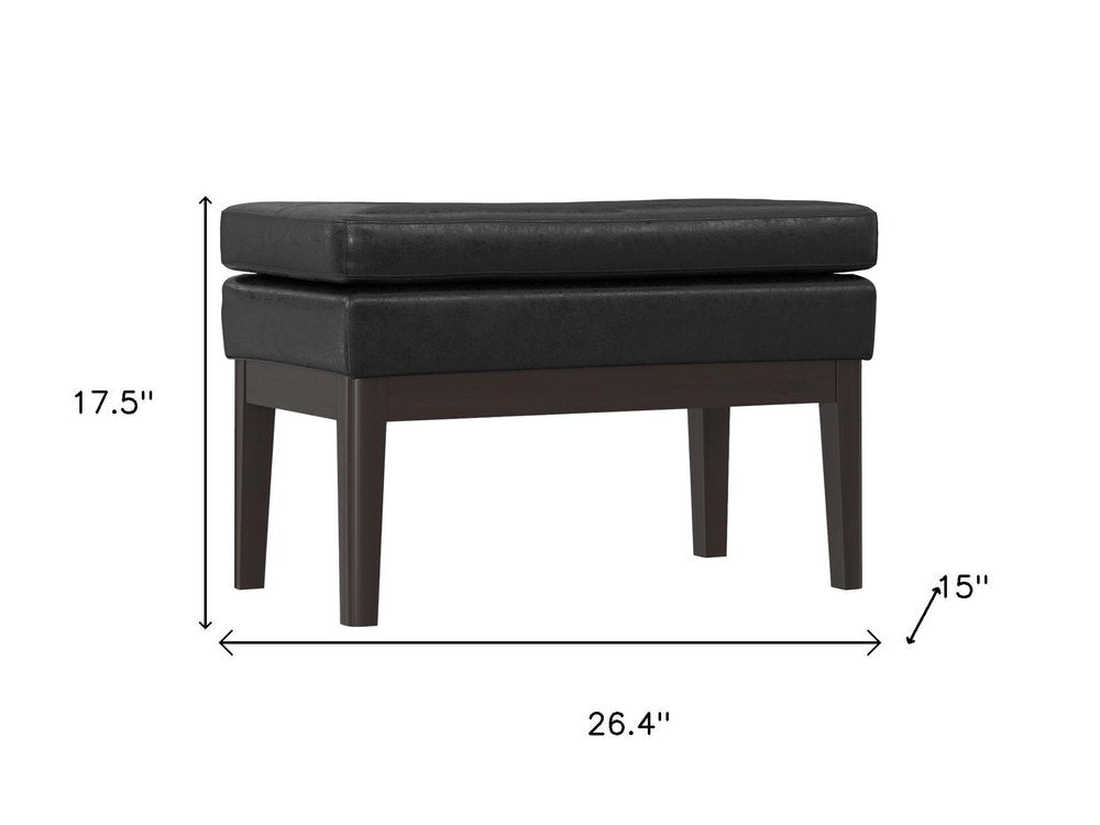 26" Black And Walnut Faux Leather Ottoman — view 7