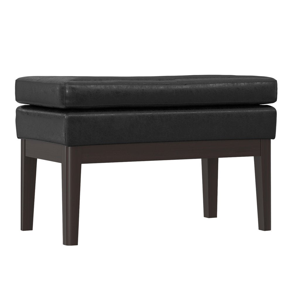 26" Black And Walnut Faux Leather Ottoman HomeRoots