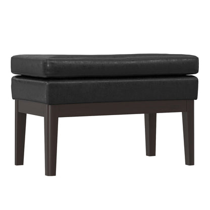 26" Black And Walnut Faux Leather Ottoman HomeRoots