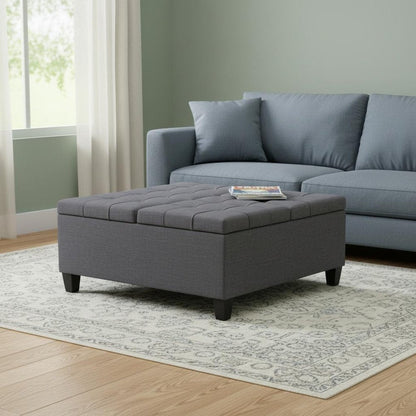 36" Fawn And Espresso Upholstery Tufted Ottoman With Storage HomeRoots