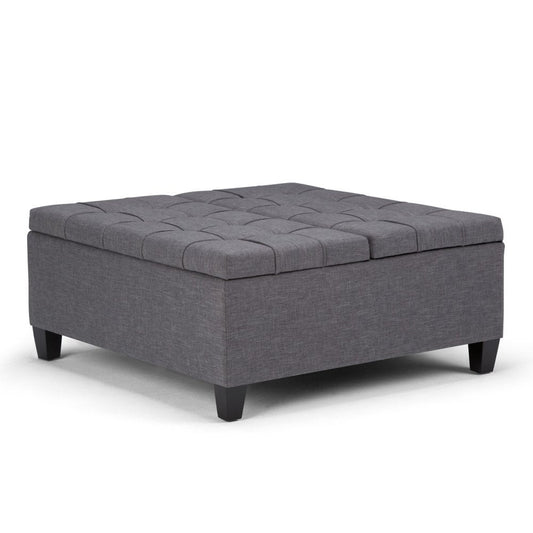 36" Gray And Espresso Upholstery Tufted Ottoman With Storage