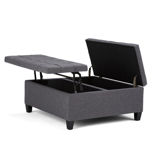 36" Gray And Espresso Upholstery Tufted Ottoman With Storage