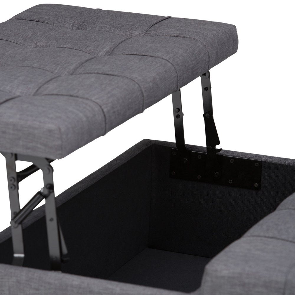 36" Fawn And Espresso Upholstery Tufted Ottoman With Storage HomeRoots