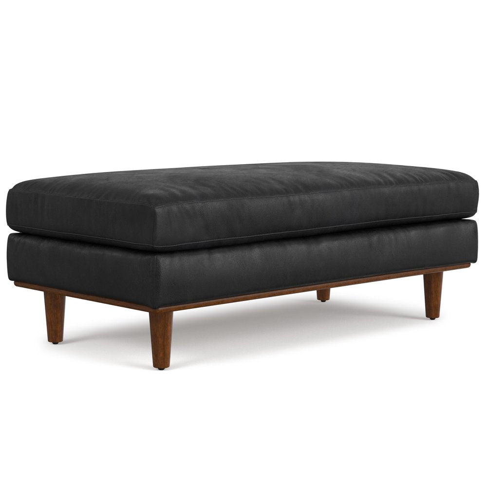 49" Black And Brown Genuine Leather Cocktail Ottoman HomeRoots