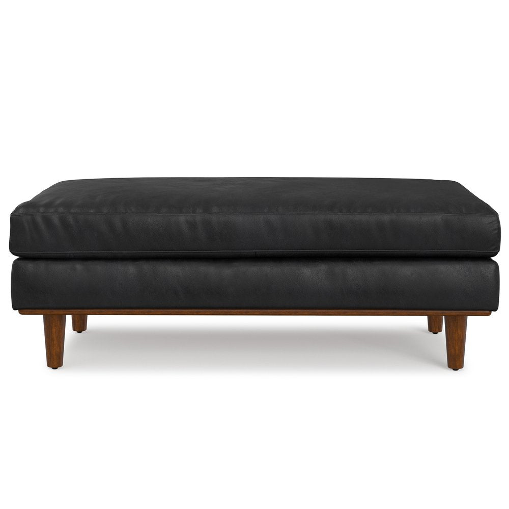 49" Black And Brown Genuine Leather Cocktail Ottoman