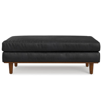 49" Black And Brown Genuine Leather Cocktail Ottoman