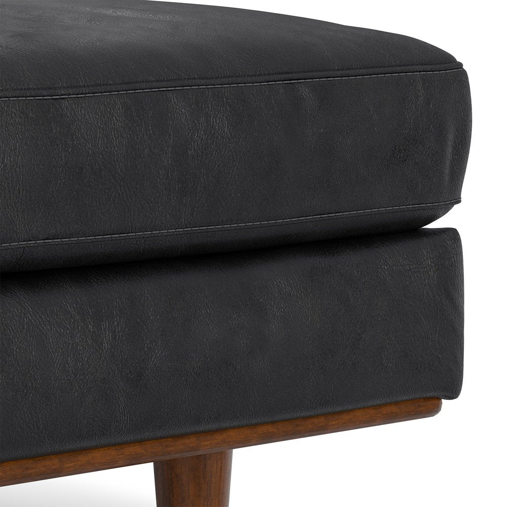 49" Black And Brown Genuine Leather Cocktail Ottoman
