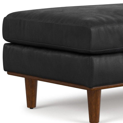 49" Black And Brown Genuine Leather Cocktail Ottoman HomeRoots