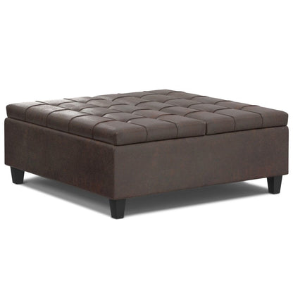 40" Brown Faux Leather Tufted Ottoman With Storage HomeRoots