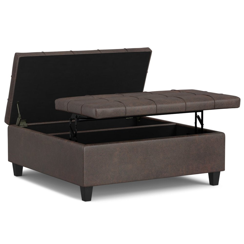 40" Brown Faux Leather Tufted Ottoman With Storage HomeRoots