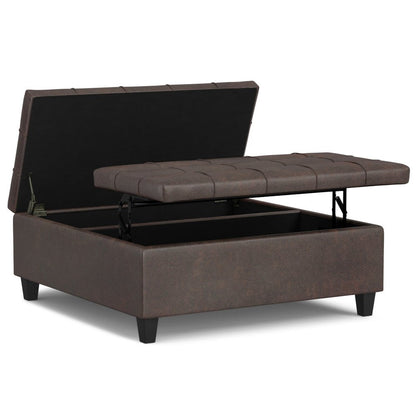 40" Brown Faux Leather Tufted Ottoman With Storage HomeRoots