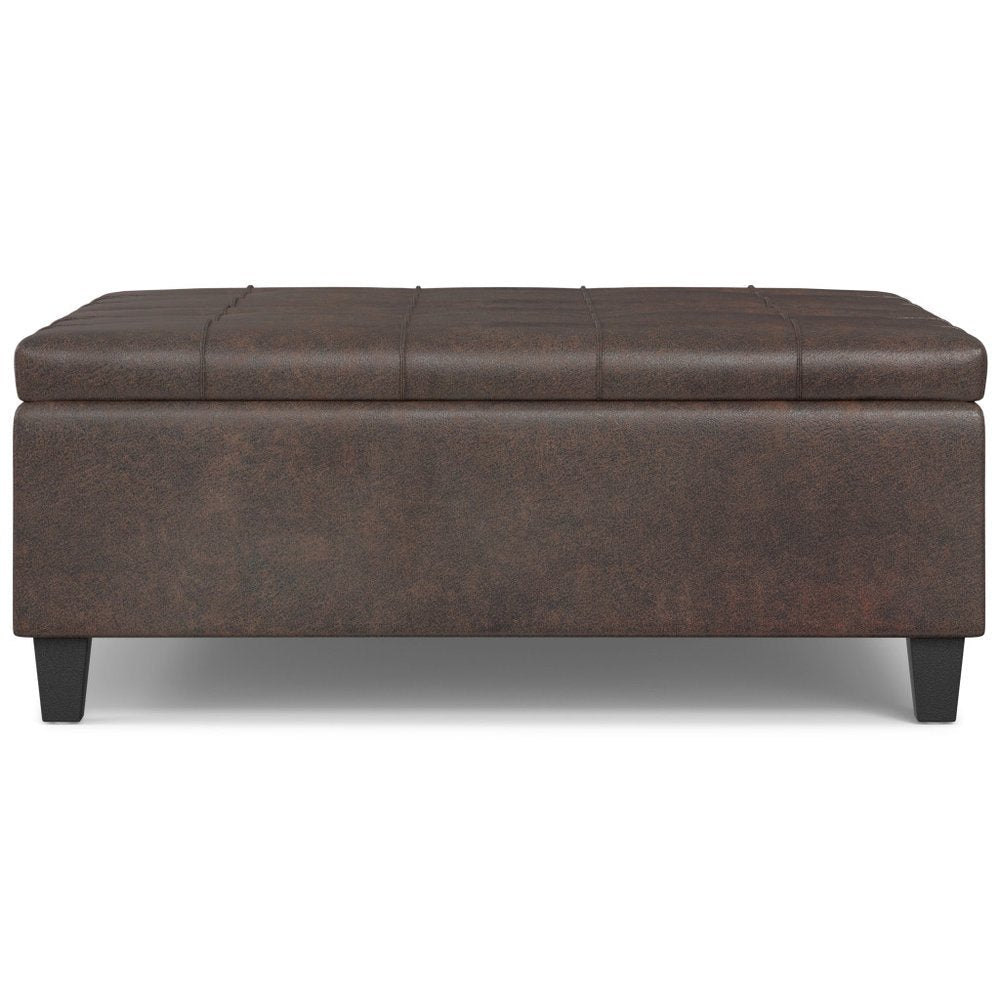 40" Brown Faux Leather Tufted Ottoman With Storage — view 14