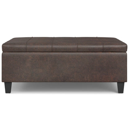 40" Brown Faux Leather Tufted Ottoman With Storage HomeRoots
