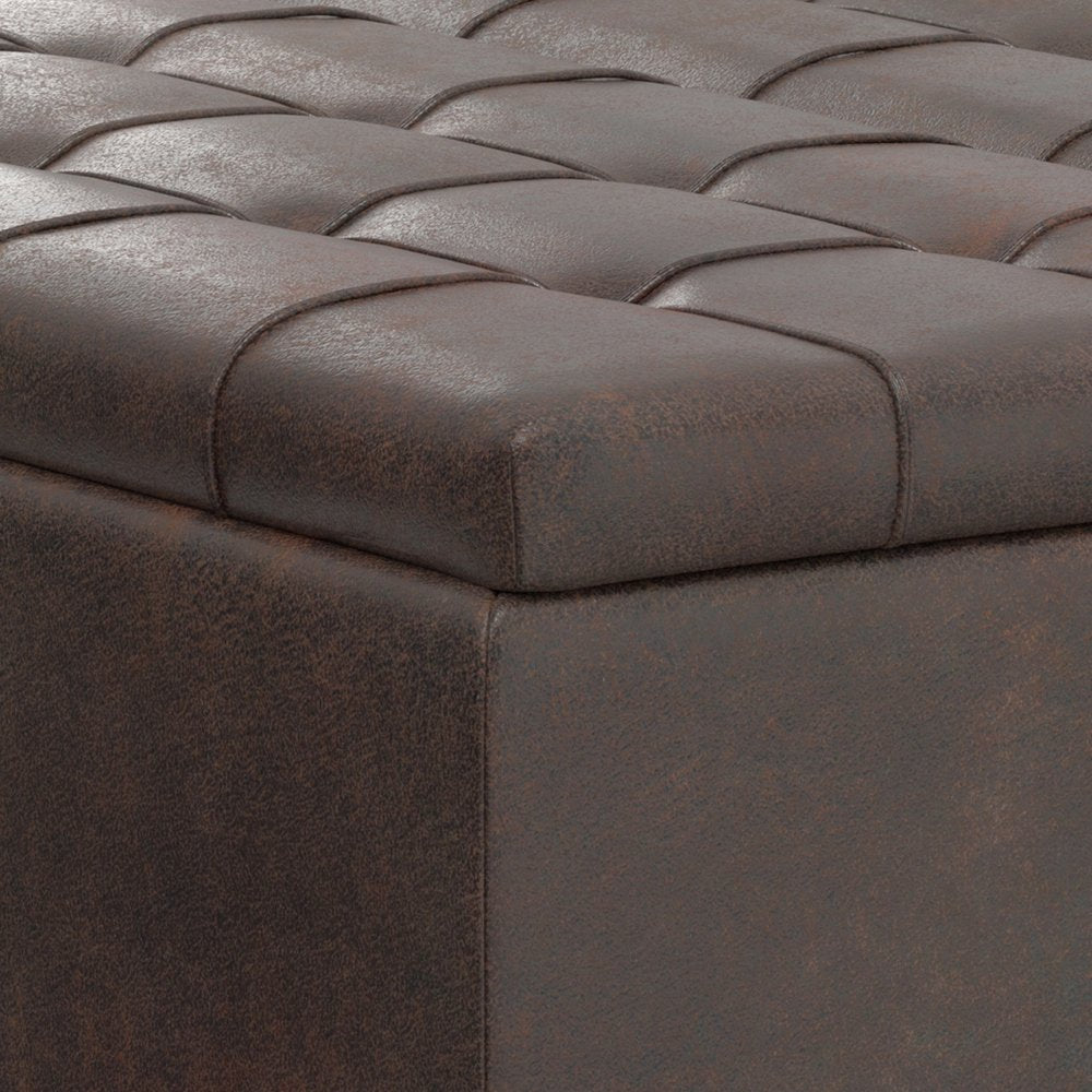 40" Brown Faux Leather Tufted Ottoman With Storage HomeRoots